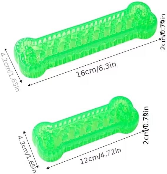 Interactive Dog Bone Toy, Green TPR Rubber, 6.3 Inch Dental Chew with Hidden Treat Compartment, Puzzle Food Dispenser for Small and Large Dogs (Green, Small)