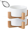 Petygooing White Ceramic Cat Dog Bowl Set with Stand,Small Dog Bowls,Pet Food and Water Dish, Anti Slip Set of 2 Cat Bowls Pet Food Bowl- Pet Dish Small Size Pet (13.5OZ/5.1 in)