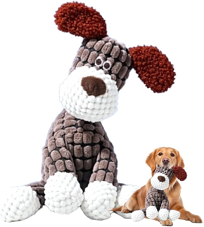 Drkicsy Indestructible Dog Toy, Durable Plush Dog Toys for Aggressive Chewers, Dogs Squeaky Chew Toys for Small Medium Large Dogs Indoor Puppy Teething (Brown)