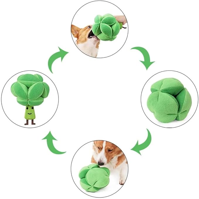 SNIFF-N-Squeak Broccoli Snuffle Ball | Interactive Treat Dispenser & Squeaky Toy for Dogs | Mental Stimulation & Slow Feeding | Durable & Safe | Green
