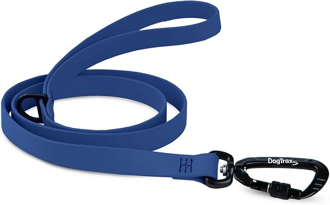DogTraxs - Essential Dog Leash - Biothane Training Lead - for Small-Large Dogs - Waterproof & Odor Resistant - Self Locking Swivel Carabiner Durable - Made in USA - 5 Feet - Navy Blue
