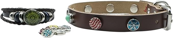 Collar & Cuff Matching Dog Collar and Owner Cuff Set with Snap Charms (M (11.5" - 15"), Brown (12mm Snaps))