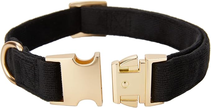 Soft Cotton Dog Collar with Metal Buckle Adjustable Heavy Duty Comfy Corduroy Collars for Small Medium Large Dogs,Black,Medium