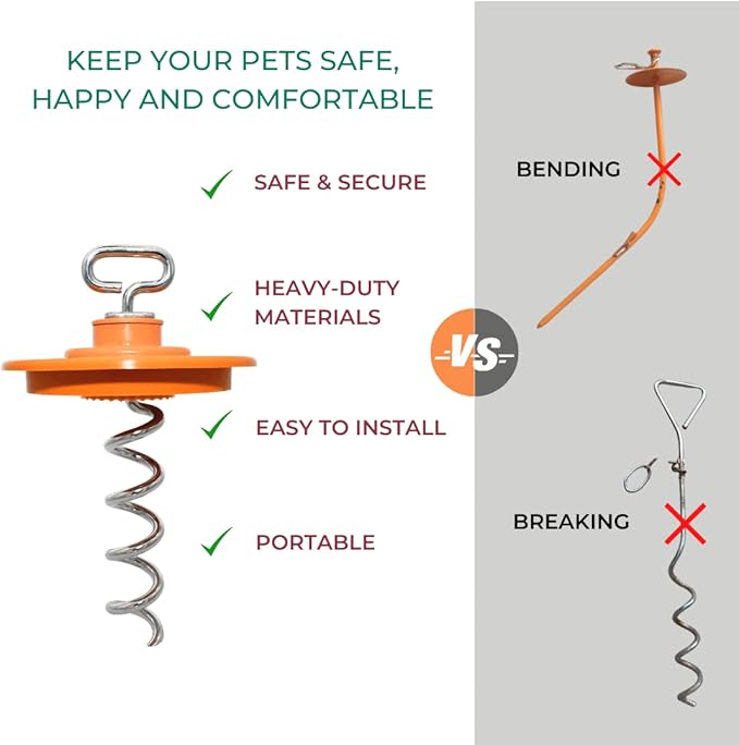 IntelliLeash Intelli-Stayk: Beast Dog Surface-Lock Tie-Out Stake for Large and Strong Dogs