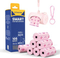 Dog Poop Bags Rolls with Retractable Poop Bag Holder, Leak Proof and Extra Thick Lavender Pet Waste Bags, 70% Recycled GRS Certified, 1 Dispenser and 105 Bags for Doggy Walking & Cat Litter