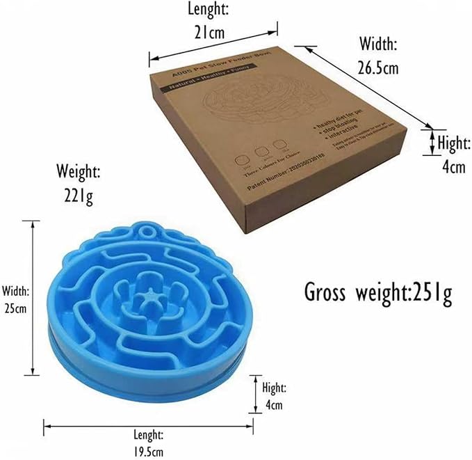 Slow Feeder Dog & Cat Bowl - Interactive Maze Puzzle Dish for Healthy Digestion, Anti-Gulping Food Grade Feede (Blue)