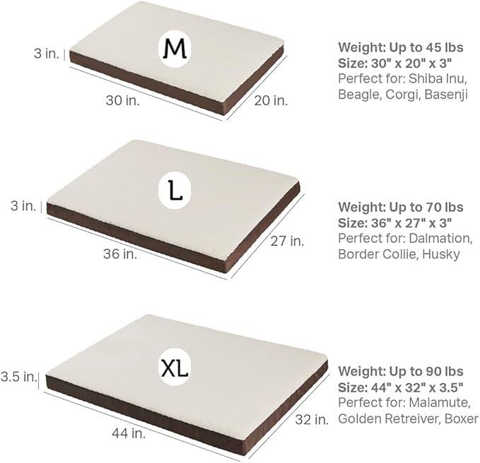 Friends Forever Orthopedic Dog Bed, Cooling Dog Beds with Removable Washable Cover, Reversible Pet Bed Mat with Memory Foam, Washable Removable Cover, Kato Khaki, 30x20x3 (Pack of 2)