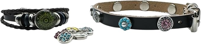 Collar & Cuff Matching Dog Collar and Owner Cuff Set with Snap Charms (S (10.5" - 13"), Black (12mm Snaps))