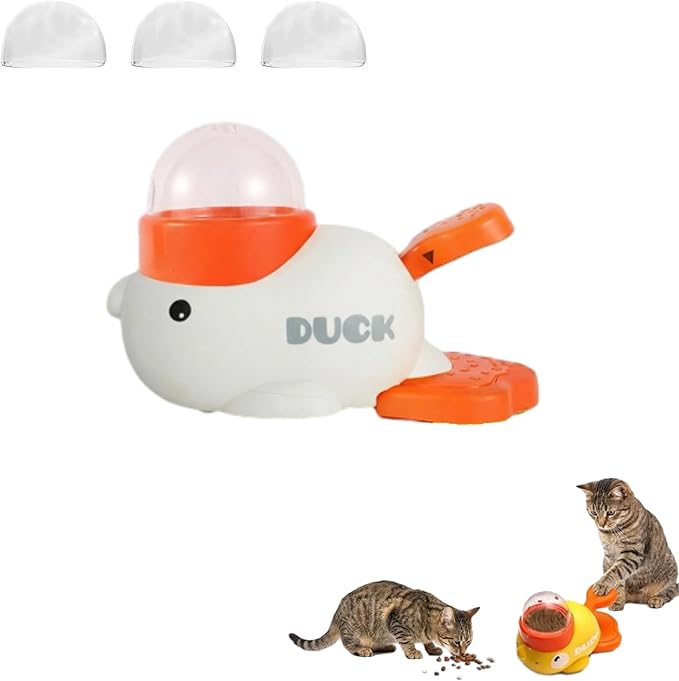 Yellow Duck Cat Treat Dispenser with 3 Lids, Anti-Slip Interactive Slow Puzzle Feeder for Dogs & Cats,2-in-1 Interactive Dog Toys Food Puzzle Slow Feeder for Small Medium Pet (White)
