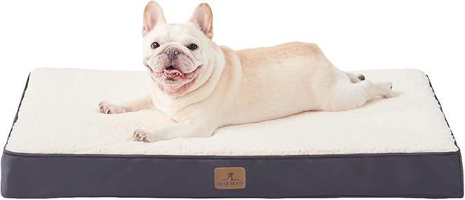 Bedfolks Orthopedic Dog Bed for Large Dogs - Egg Foam Dog Crate Bed with Removable Waterproof Cover, Pet Bed Mat Suitable for Dogs and Pets Up to 50 lbs (35 x 22 x 3 inches, Grey)