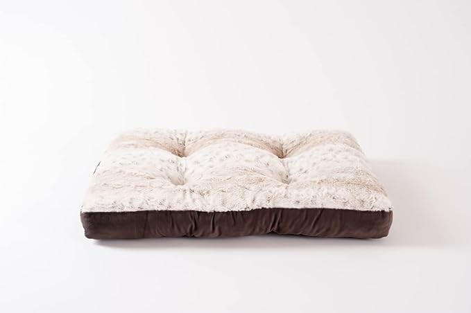 Gusseted Essential Dog Mat, Plush Pet Bed - Deluxe Sleeping Mat for Puppies or Small Dogs - Fluffy, Recycled Fiber Filling, Machine Washable, Fits in Crate (Tan Spotted, Small)