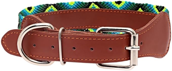 Eternia Premium Leather Dog Collar - Adjustable Handcrafted Collar for Small to Large Dogs (Blue/Green, L)