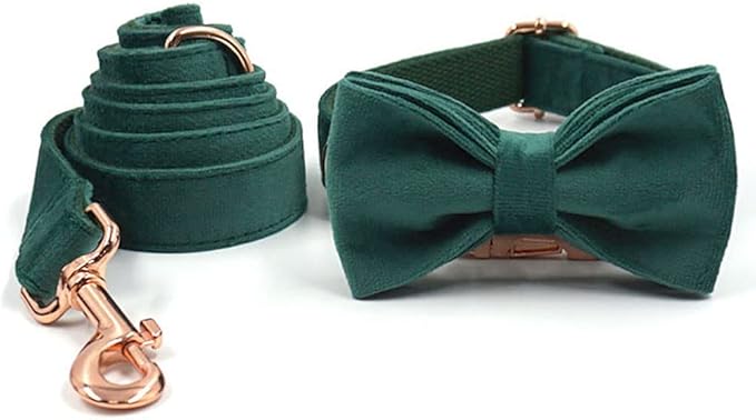 PETDURO Custom Dog Collar Personalized with Name Engraved Rose Gold Metal Buckle for Large Medium Small Dogs - Soft Cute Velvet Dog Leash and Bow Tie Available (Christmas Green RG, S)