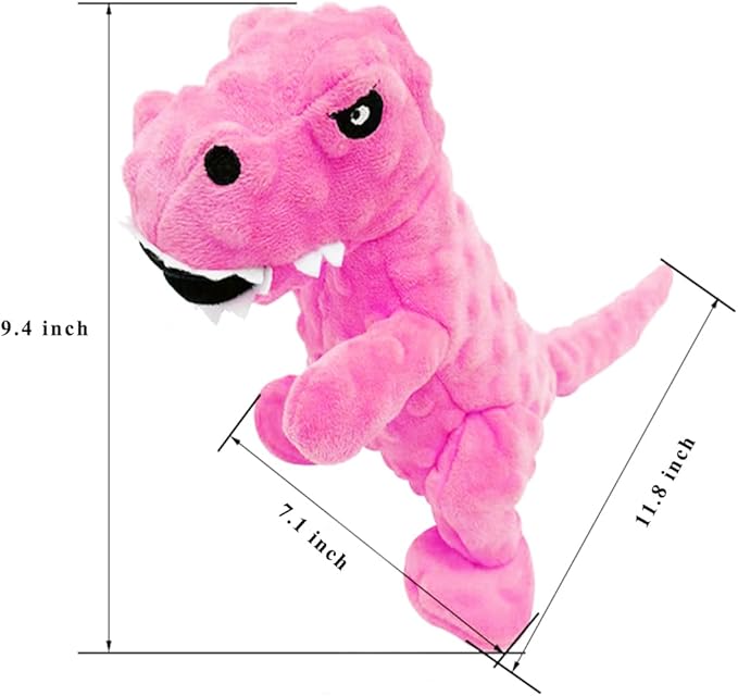 LWBMG Squeaky Dog Toys Stuffed Dog Toys Cute Dinosaur Plush Dog Toy with Crinkle Paper Durable Dog Chew Toys for Small, Middle and Large Dogs Pink