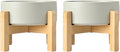 SPUNKYJUNKY Ceramic Elevated Dog Bowls 2 Pack - 8.3inch Raised Dog Bowls with Non-Slip Wooden Stand for Large Dogs Dishwasher Safe(Grey,60OZ*2)