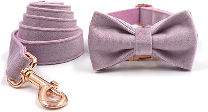 PETDURO Custom Dog Collar Personalized with Name Engraved Quick Release Rose Gold Metal Buckle for Large Medium Small Girl Dogs - Dog Leash and Bow Tie Available - Soft Comfy Velvet (Purple, S)