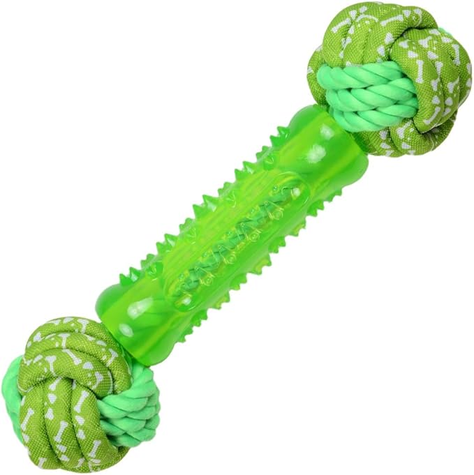 Dog Bone Chew Toy with Rope Ball - Tough Dog Toys with Textured Body for Teeth Cleaning, Dental Chew Toy for Small, Medium and Large Dogs, Green