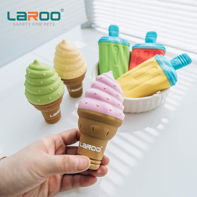 LaRoo Dogs Toys for Summer Cooling, Frozen Dog Toys, Full with Water Frozen, Prevention of Heat Stroke Upgraded Teething Chew Toy (Ice Cream Shape-Green).