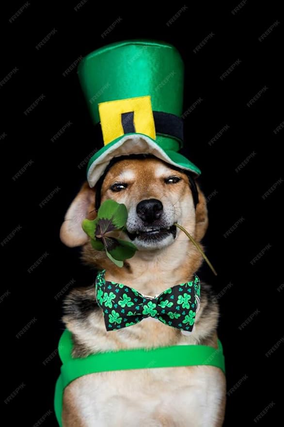 DOGWONG Green Lucky Clover Shamrock Dog Collar with Bowtie, Soft Adjustable St. Patrick's Day Lucky Charm Black Puppy Collar for Small Medium Large Dog