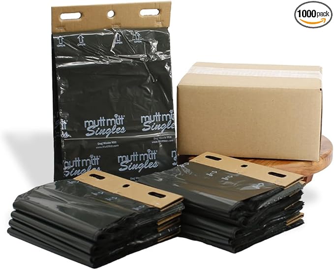Mutt Mitt® Singles Dog Waste Header Bags multi-product listing - 1,000 Mutt Mitt® Singles Bags perfect for 2 Dog Waste Stations - Single-Ply, thick bag with a bottom gusset, for safer, easier pick-up