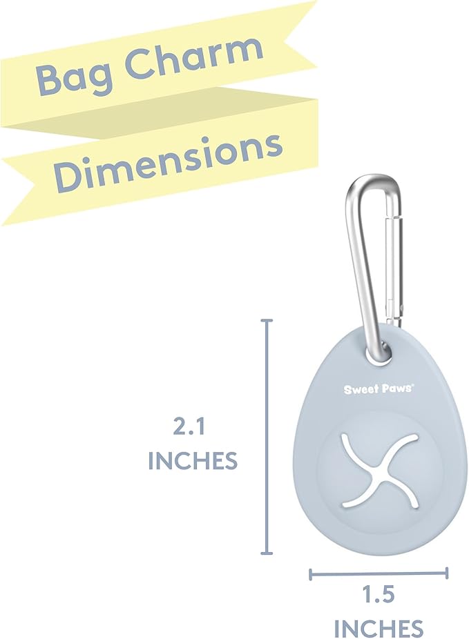 Dog Poop Bag Holder Charm for Hands-Free Carry of Used Poop Bag, Durable Eco-Friendly Silicone Dog Walking Accessory with Carabiner Clip - Azure
