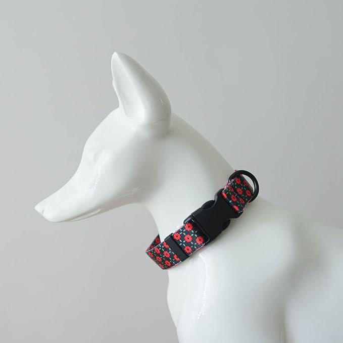 Femal Dog Collars for Small Dogs - Safety Buckle Durable Light-Weight, Girl Dogs Collar for Small Dog Collar with Cute Patterns Soft Adjustable (Black, S)