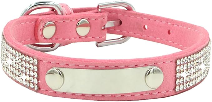 Personalized Dog Collar with Rhinestone Name Tag - Glitter Polyester Collar Adjustable [Pink,L]