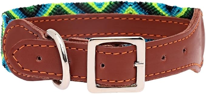 Eternia Premium Leather Dog Collar - Adjustable Handcrafted Collar for Small to Large Dogs (Blue/Green, S)