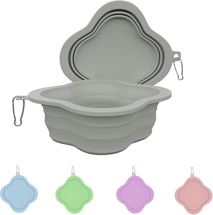Dog Bowls Pet Collapsible Bowl Slow Feeder Outdoor, Dog Travel Bowls Portable Foldable Cat Water Dish Bowl for Pets Walking Parking Camping (Gray)