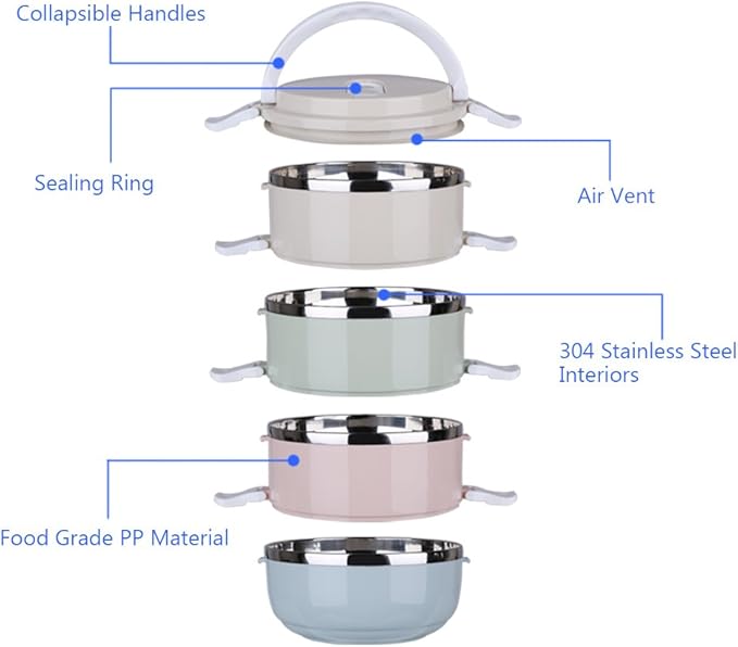 CHICIRIS Travel Dog Bowls, 4-tier portable stainless steel pet food container with handle, for dog and cat feeding, 24oz