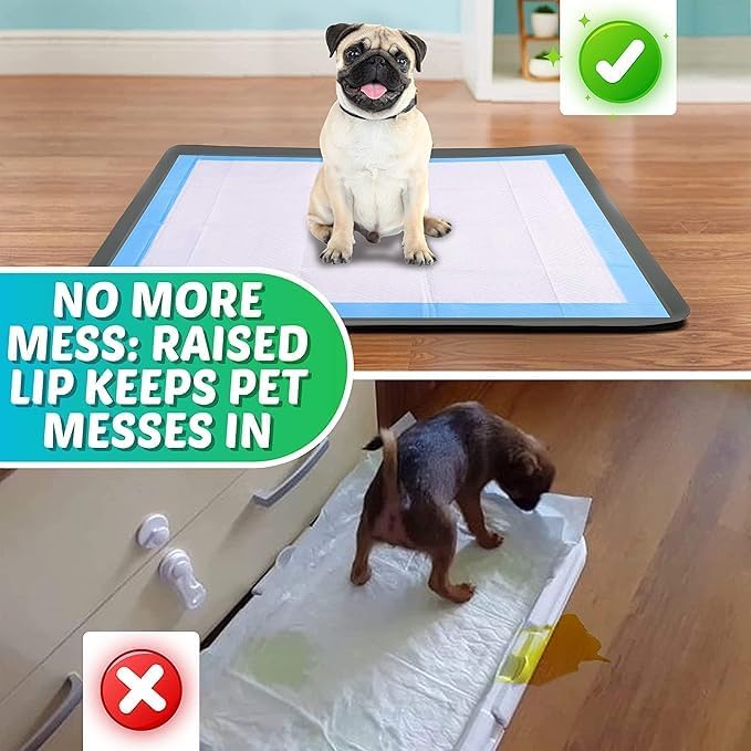 TidyFriend 2 Pk Dog Pee Pad Holder Tray Fits for 24” x 36” Pee Pads with Corner Lock Holes, Raised Edges, Non-Spill, Easy to Clean Silicone Dog Potty Tray Holder, for Indoor Floor Protection (Grey)