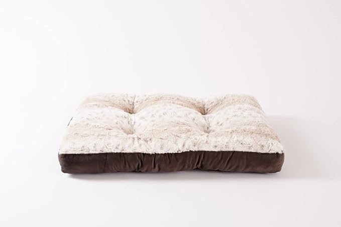 Gusseted Essential Dog Mat, Plush Pet Bed - Deluxe Sleeping Mat for Large or Multiple Dogs - Fluffy, Recycled Fiber Filling, Machine Washable, Fits in Crate (Tan Spotted, Large)