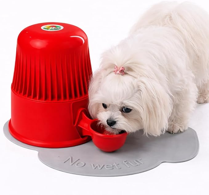 No Spill Pet Water Dispenser for Dogs and Cats, 67.6oz Gravity-Fed Water Bowl with Slow Drinking Design to Prevent Wet Fur, BPA-Free Polypropylene, Vida Mansa (Opaque Red)
