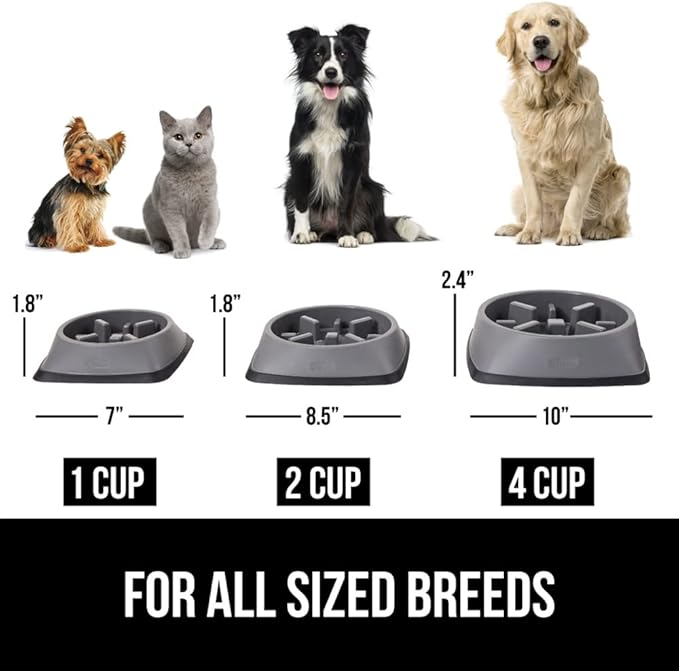 GORILLA GRIP Patented BPA Free Slow Feeder Dog Bowls, 4 Cup Interactive Puzzle Toy for Dogs and Cats Food Training Enrichment, Keeps Pets Busy and Prevents Puppy Overeating, Large Breeds, Gray