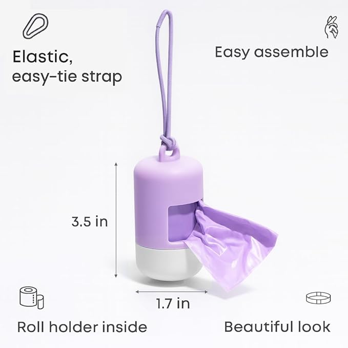 Dog Poop Bag Holder (2-Pack) | With 30 Extra-thick Dog Bags for Poop | Waste Bag Dispenser with Premium Soft-Touch Coating | Enlarged Dispense Opening, Stylish Color-Block Design (Lavender Cloud)