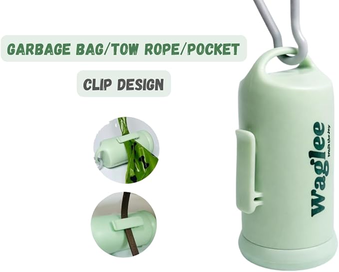 Dog Poop Bag Dispenser with Leash Clip, Includes 15 Thick Leak-Proof, Fresh Scent Waste Bags for Walking, Hiking, and Travel (Mint Green)