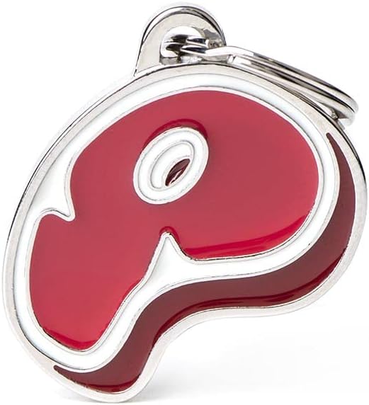 My Family Personalized Pet ID Tag Made in Italy, Steak, Free Engraved Dog Tag, Hand Enameled Metal, Food Collection