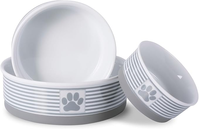 Bone Dry Paw & Patch Ceramic Pet Collection, Large Bowl, 7.5x2.4", Gray