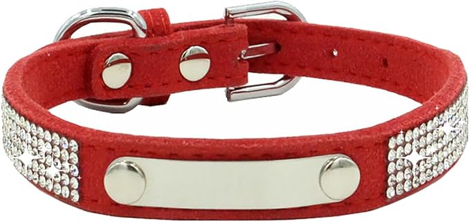 Personalized Dog Collar with Rhinestone Name Tag - Glitter Polyester Collar Adjustable [Red，L]