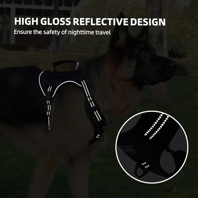 Tactical Dog Harness with Leash for Large Dogs, No Pull Adjustable Dog Harness, Reflective K9 Working Pet Vest for Walking, Training (Black, L)