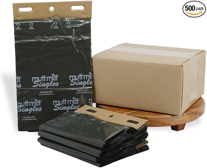 Mutt Mitt® Singles Dog Waste Header Bags - 500 Bags perfect for 1 Dog Waste Station - Single-Ply, thick bag with a bottom gusset, for safer, easier pick-up