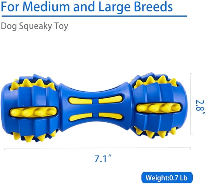 AUSCAT Dog Teething Toys, Durable Squeaky Dog Chew Toys, Natural Rubber Chew Toys for Dogs, Dumbbell Shape, Blue