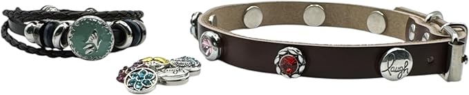 Collar & Cuff Matching Dog Collar and Owner Cuff Set with Snap Charms (XS (7" - 10"), Brown (12mm Snaps))