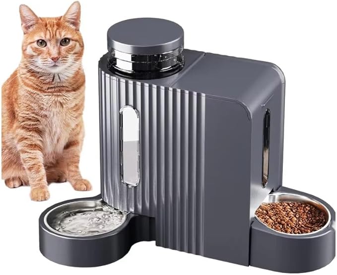 2-in-1 Pet Feeder with Stainless Steel and Plastic Bowls, Large Capacity, Easy Clean