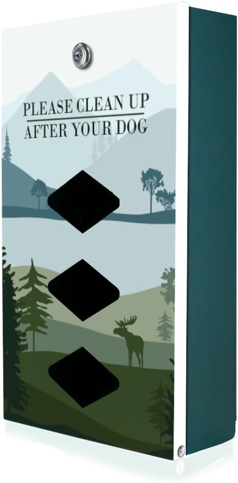 DISPENSE-ART™ collection "Mountain Landscape" - Custom UV printed design on rust-proof aluminum 7' dog waste station with 400 dog waste roll bags