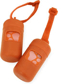Best Pet Supplies Dog Poop Bag Holder Leash Attachment with 30 Bags, Reusable Dispenser for Travel, Walking, Park, and Outdoor Use, Durable with Clip-On - Orange, Pack of 2