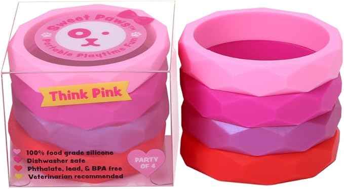 Puppy Teething Rings - 4 Pack, Bracelet Food Grade Silicone Chew Toys for Small Dogs-Medium Dog, Puppy Nipping Solution Toys, Chew Toys for Puppies 0-6 Months - Think Pink