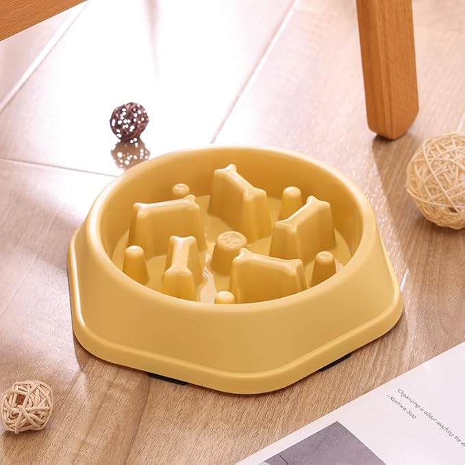 Slow Feed Puzzle Bowl for Dogs – Interactive Anti-Choke Design, Non-Slip & Easy Clean, Ideal for Puppies & Adult Dogs (Yellow)