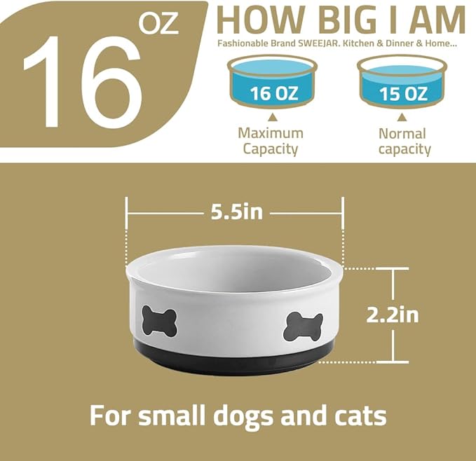 Sweejar Ceramic Dog Bowls with Bone Pattern, Dog Food Dish for Medium Dogs, Porcelain Pet Bowl for Water 35 Fl Oz (Pink)
