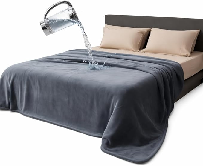 Waterproof Throw Blanket – Leakproof, Spill-Proof Flannel Blanket for Bed, Couch, Kids & Pets Protection, Reversible Water-Proof Design (Moon Grey & Starlit Grey, 40x60”)